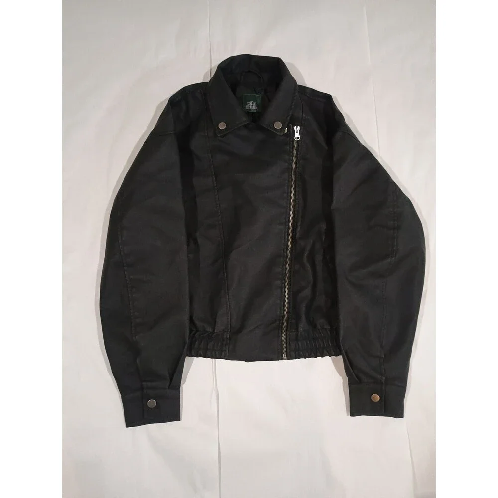 Wild Fable Black Faux Leather Moto Jacket Asymmetrical Zip XS - Picture 5 of 6